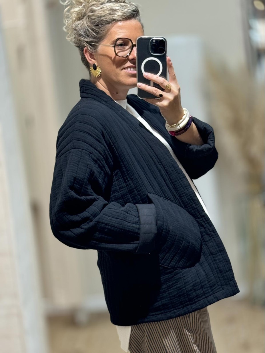 VESTE MATELASSÉE GAZE DE COTON NOIR TU VESTE MATELASSÉE GAZE DE COTON NOIR TU