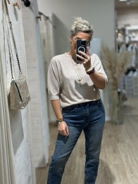 PULL DOUCEUR CONFORT BEIGE VISCOSE MANCHES COURTES