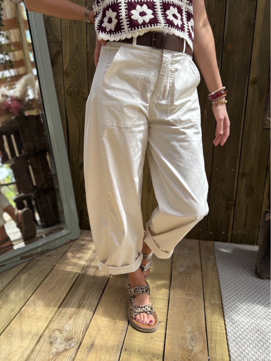 pantalon JAMES ECRU barrel toile de coton pantalon JAMES ECRU barrel toile de coton