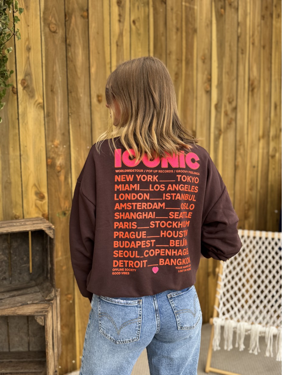 sweat iconic chocolat rose fluo sweat iconic chocolat rose fluo