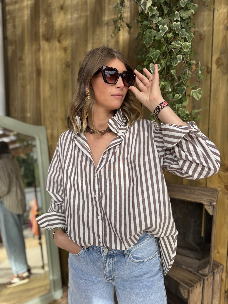 chemise paola col vitrorien chocolat a rayures.