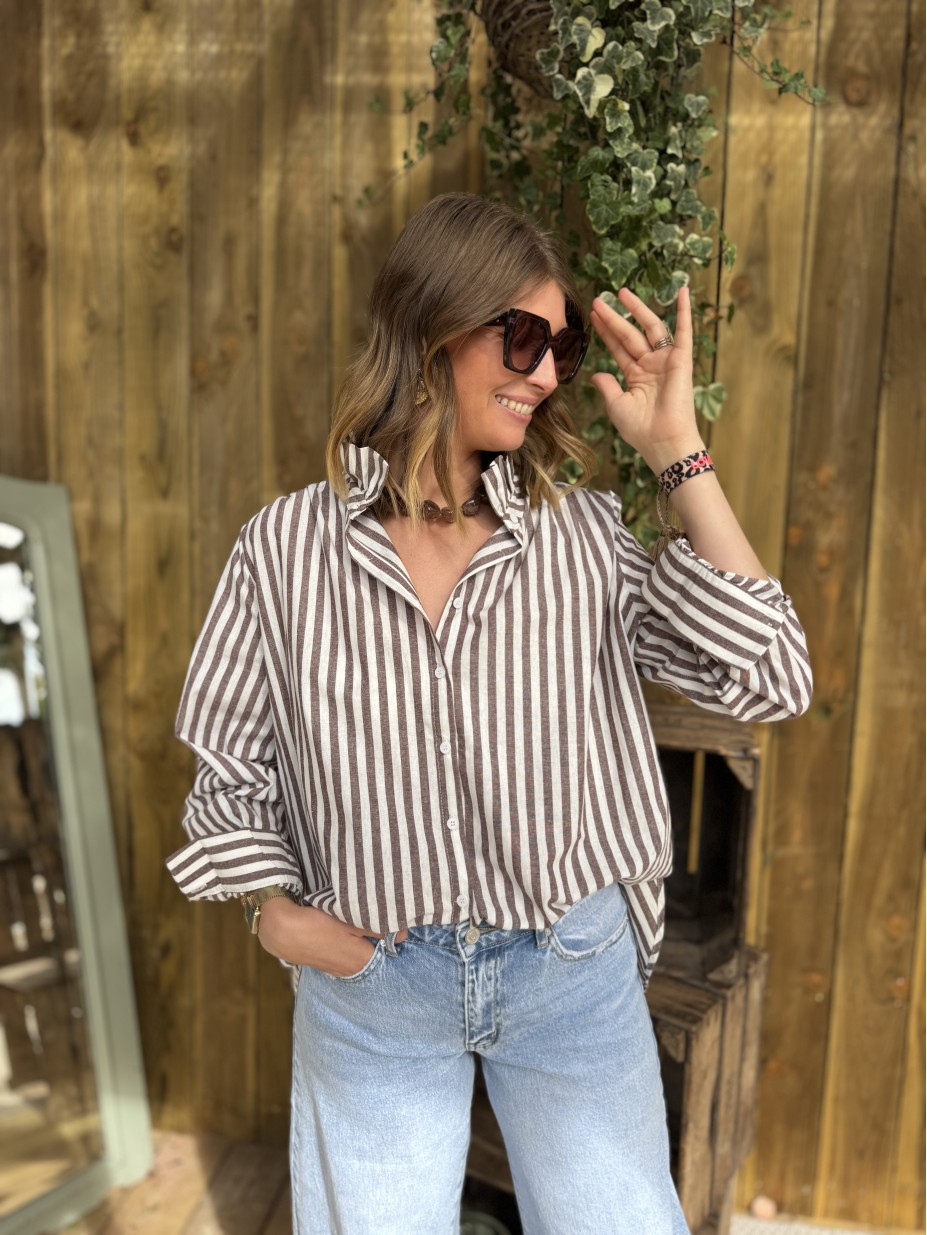 chemise paola col vitrorien chocolat a rayures.