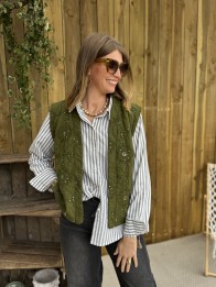 GILET MATELASSÉ SANS MANCHES IRIS VERT OLIVE AVEC SEQUINS GILET MATELASSÉ SANS MANCHES IRIS VERT OLIVE AVEC SEQUINS