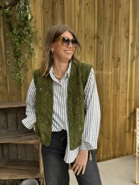 GILET MATELASSÉ SANS MANCHES IRIS VERT OLIVE AVEC SEQUINS GILET MATELASSÉ SANS MANCHES IRIS VERT OLIVE AVEC SEQUINS