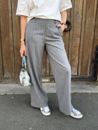 pantalon wideleg lisa gris rayé object