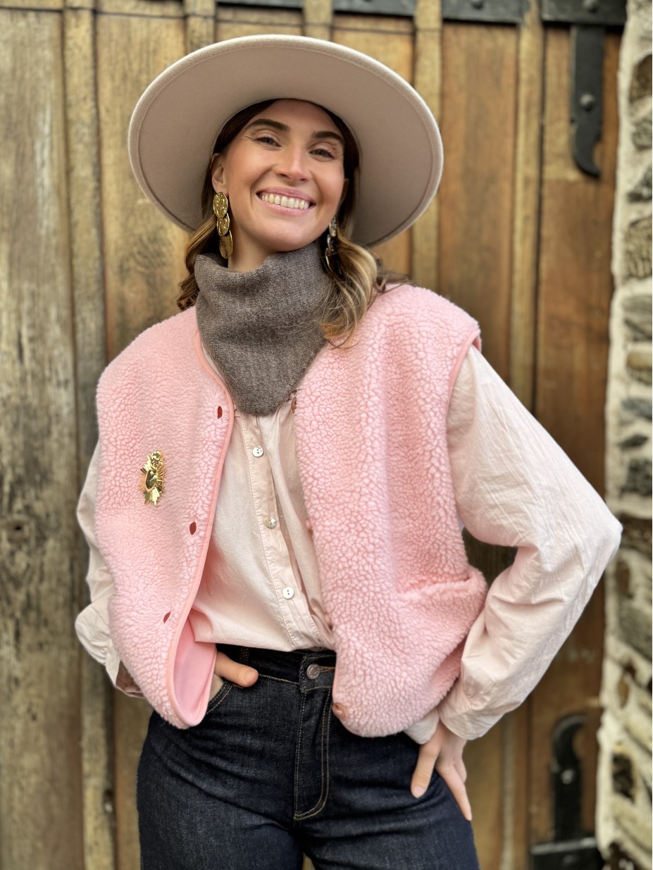 sherpa lola rose poudre bouclette teddy sans manches femmes