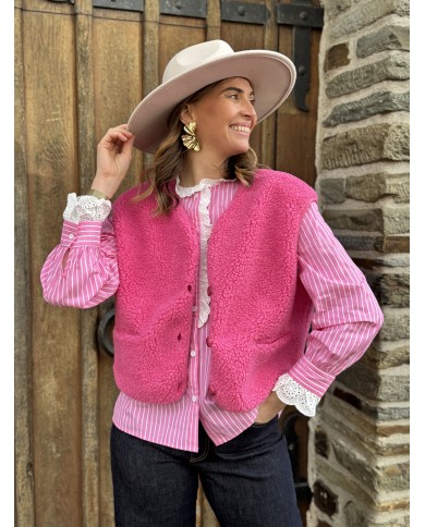 sherpa sans manches lola rose fuschia teddy bouclette