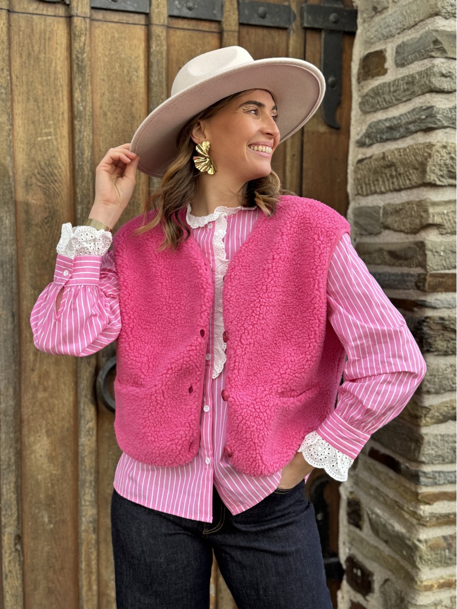 sherpa sans manches lola rose fuschia teddy bouclette