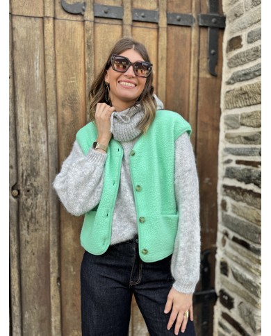 sherpa lola vert pastel veste sans manches bouclettes