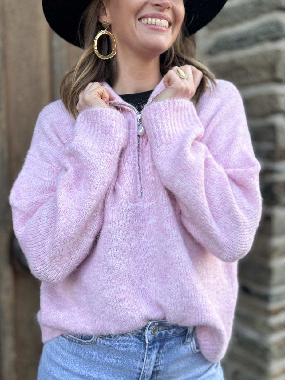 pull camionneur andré rose pastel laine