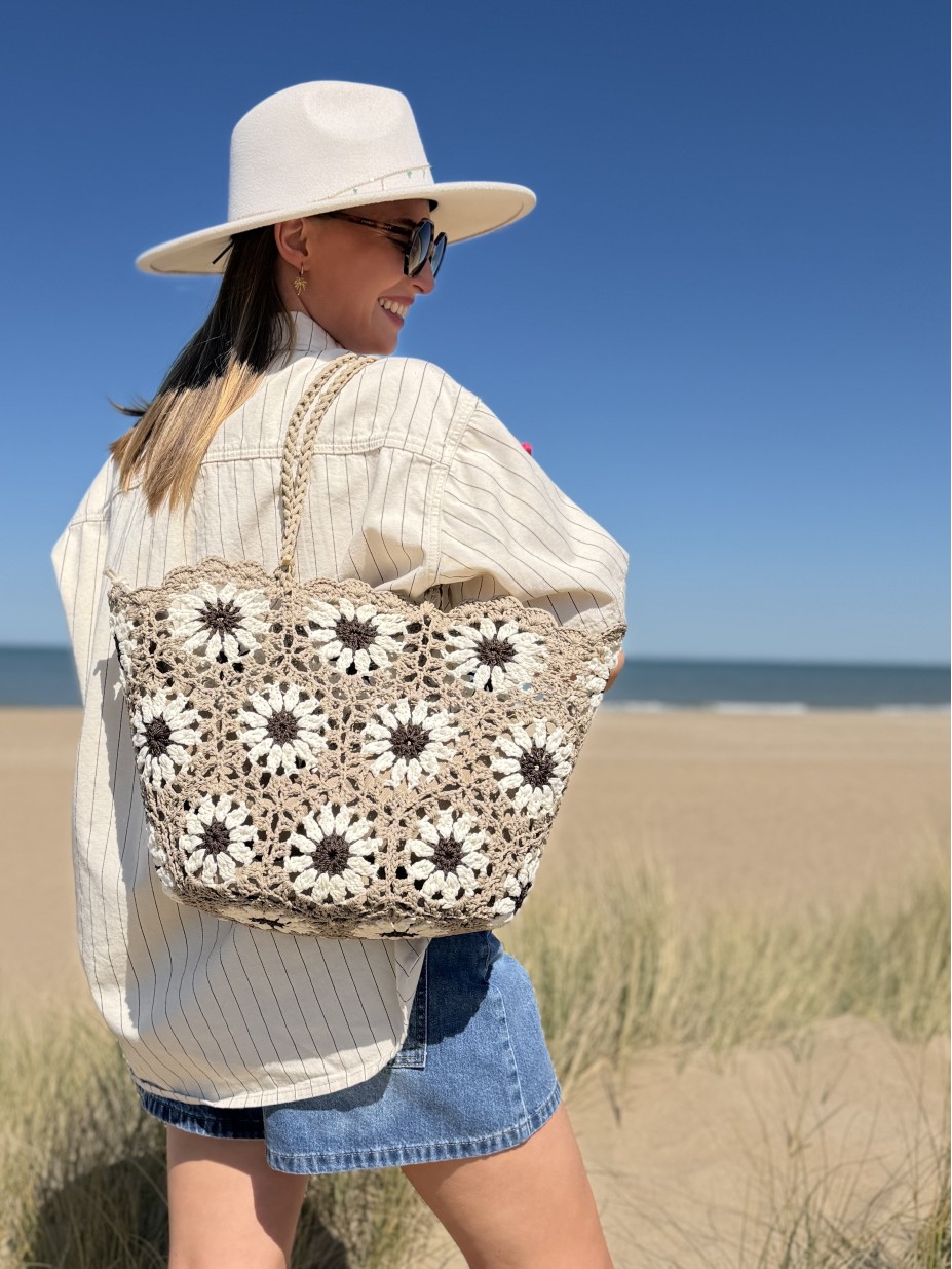 CABAS CROCHET FLORA TAUPE