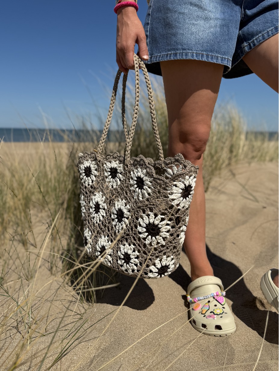 CABAS CROCHET FLORA TAUPE