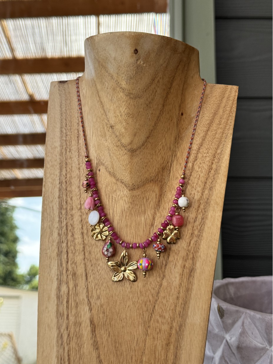 COLLIER TREFLE ROSE