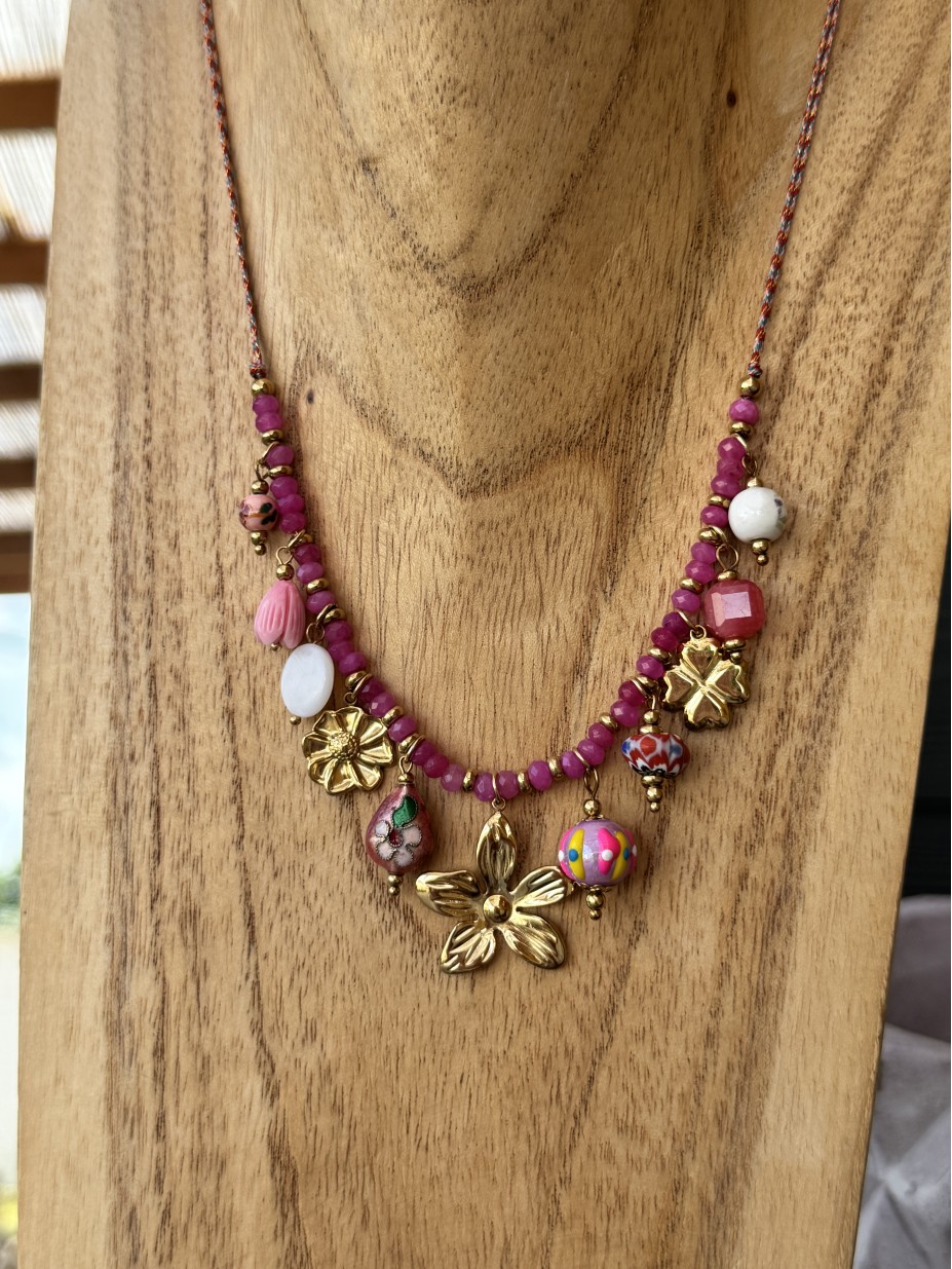 COLLIER TREFLE ROSE